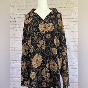 Laura Scott Black and Gold Floral Blouse 18W